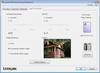 image enhancement tab printing preferences