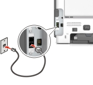 connect the phone line to the printer and wall outlet
