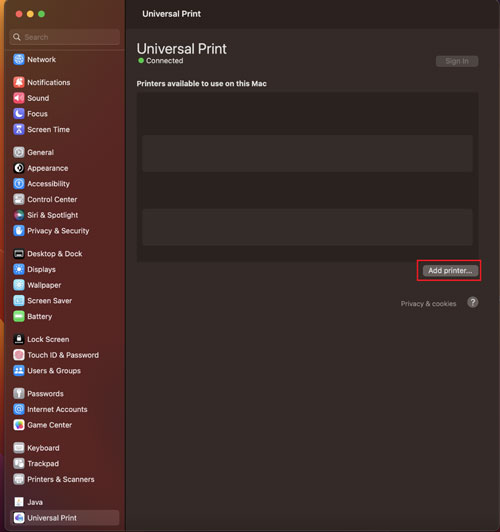 Setting up Universal Print on macOS Lexmark MS331