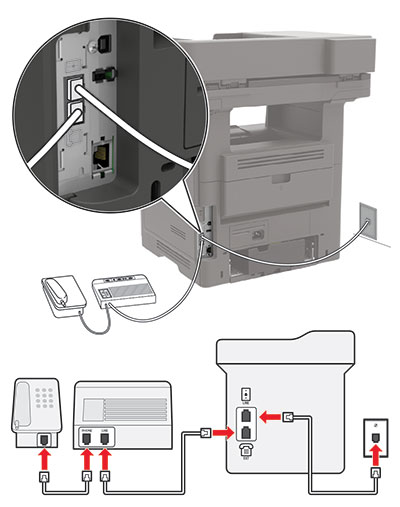 Как подключить принтер ecotank l3210 Setting up fax using a standard telephone line Lexmark MB2650