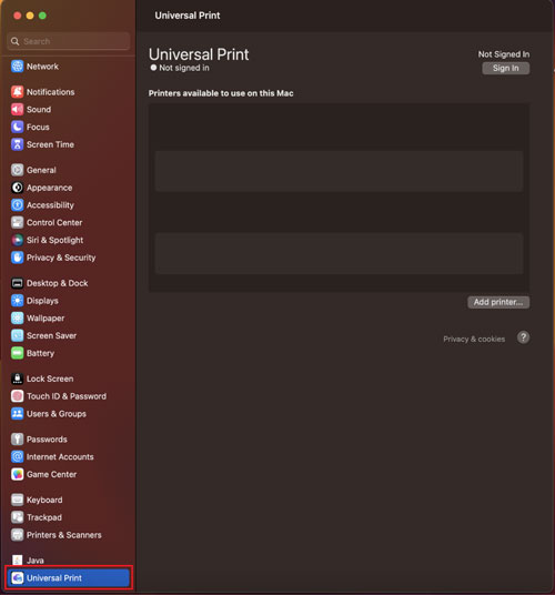 Setting up Universal Print on macOS Lexmark CX635