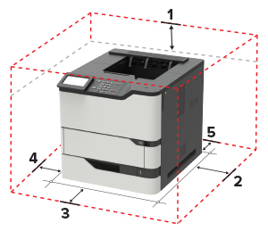 Ilustracija prikazuje razmake oko štampača.