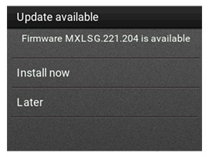 A dialog appears on the display about the available firmware update.