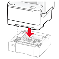 Printer is placed on top of the optional tray.