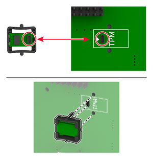 The TPM is inserted into its location on the controller board.