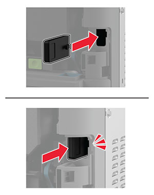 A photo showing how to insert the wireless print server.