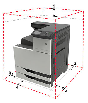 Na ilustraciji je prikazana količina prostora oko štampača.