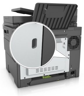 Printer security slot at the back of the printer