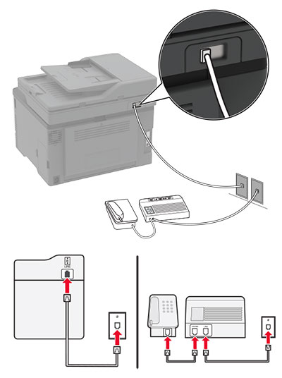 印表機已連接至答錄機，且這兩個裝置是使用不同的壁式電話插座。