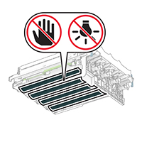 Een pictogram die waarschuwt de trommel van de fotoconductor niet aan te raken.