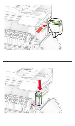 De tonercartridges worden in de printer geplaatst.
