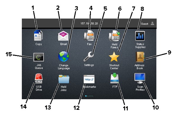 Pantalla de inicio de la impresora