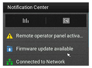 The notification center is at the top of the control panel.