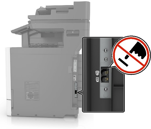 Location of the fax port at the back of the printer