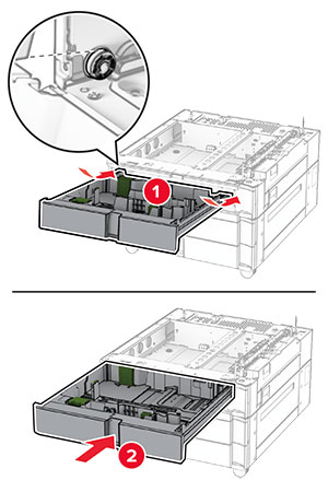 The tray is inserted into the base with a slightly downward motion.