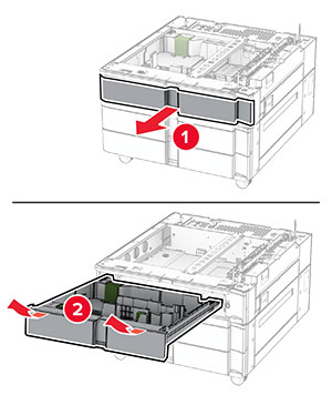 The tray insert is pulled out from the tray base with a slightly upward motion.