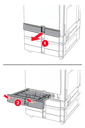 The tray insert is pulled out from the tray base with a slightly upward motion.