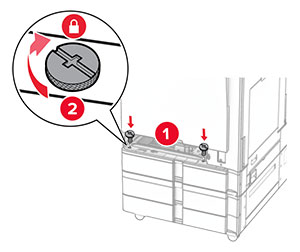 Inside the standard tray base, screws are inserted and twisted clockwise.