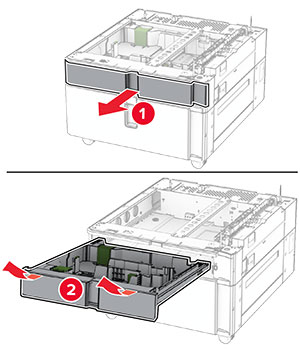 The tray insert is pulled out from the tray base with a slightly upward motion.