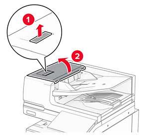 Lever on the ADF cover is pulled and the ADF cover is opened.