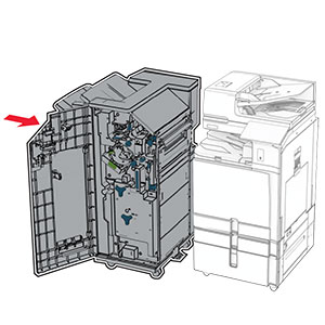 The booklet finisher is being attached to the printer.