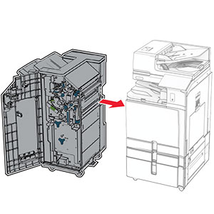 The booklet finisher is being attached to the printer.