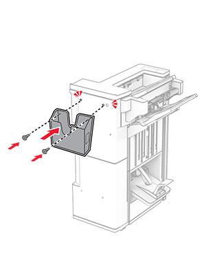 The basket is aligned, and then attaced to the booklet finisher using pins.