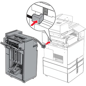 The booklet finisher cable is being connected to the paper transport with folding option.