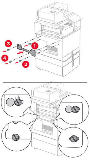 The mounting bracket is attached to the printer, and then secured with screws.