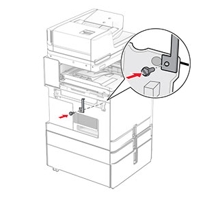 The metal bracket is attached to the printer, and then secured with a screw.