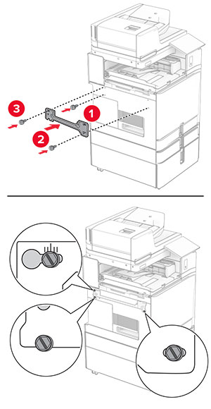 The mounting bracket is attached to the printer, and then secured with screws.