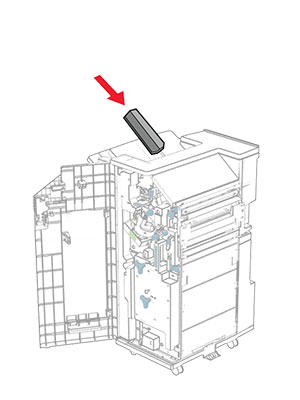 The bin extender is placed on the booklet finisher bin.