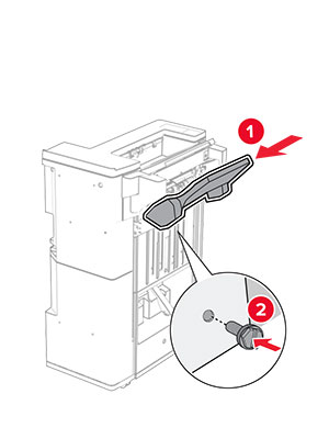 The upper bin is attached to the booklet finisher, and then secured with a screw.