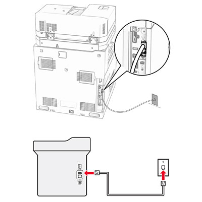 A printer is connected directly to a wall jack.