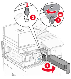 Door F is opened, and then the screw is installed using the screwdriver that came with the option.