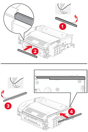 The foam tapes are peeled, and then attached to the paper transport with folding option.