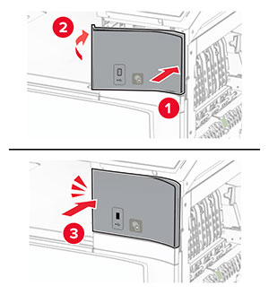 The front cover for the USB port is attached.