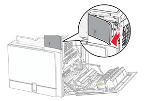 The front cover of the USB port is removed.