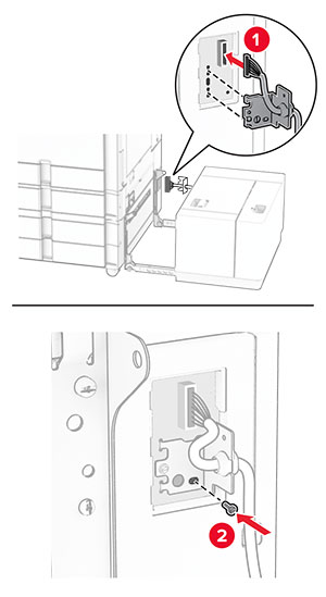 The tray cable is connected to the printer.