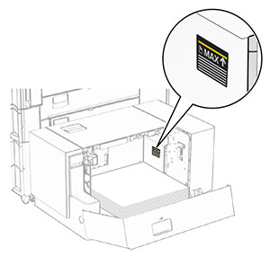 Maximum paper fill indicator is found against the rear of the tray.