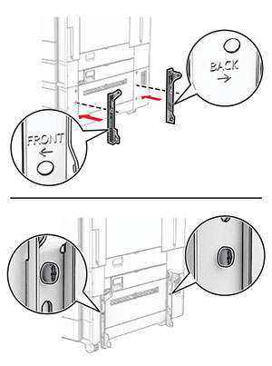 The mounting brackets are aligned, and then secured with screws.