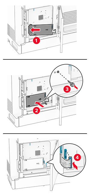 The ISP is aligned to the mounting bracket, secured using a thumbscrew, and then the ISP extended cable is connected.