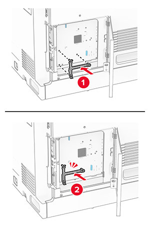 The mounting bracket is aligned, and then attached to the controller board.