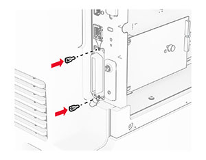 The internal solutions port is secured using thumb screws.