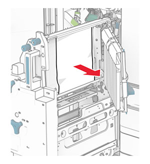 Jammed paper is removed from behind door R8.