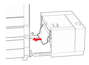 The jammed paper in the 1500-sheet tray is removed.