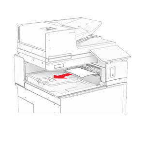 Jammed paper in the standard bin is removed.