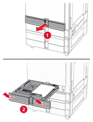 Tray insert is pulled out from the tray base with a slightly upward motion.