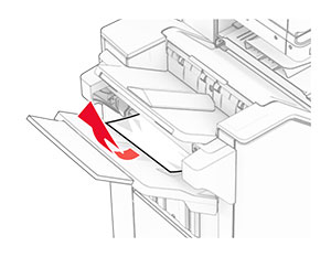 Jammed paper is removed from the finisher staple, hole punch, offset bin.
