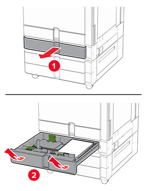 Using the front handle, the tray is pulled out.
